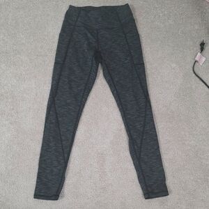 Black And Gray Patterned Athletic Workout Pants With Side Pockets Heathyoga